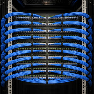network rack cabling closeup