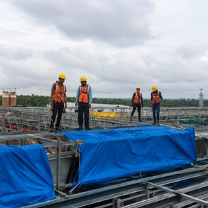 rooftop construction team work
